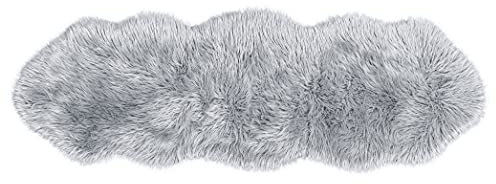 Teppich Wölkchen Schaffell Lammfell Imitat Fellteppich Kunstfell Teppich - Tischläufer Fell, Fell Läufer Flur, Bettläufer - Grau - 55x160cm