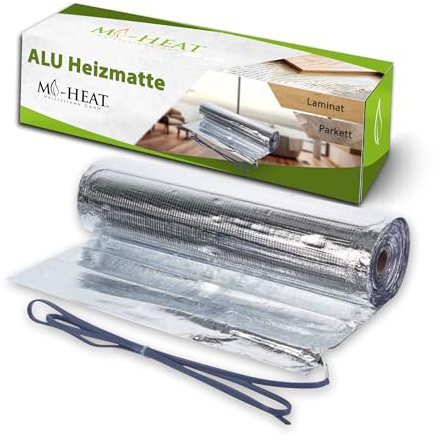 Mi-Heat Alu Heizmatte 150Watt/m² 2m² + Wellrohr - heizen mit Strom - Fussbodenheizung mit Twin-Heizleiter Heizkabel - Twin-Technology