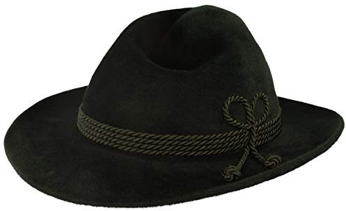 Breiter Herren Velour TrachtenHut FilzHut Herrenhut Werdenfelser – Handgemacht 100% Haarfilz mit passender Kordel-Garnitur & Echtleder Schweißband - Grün 56 Krempe 7,5 cm