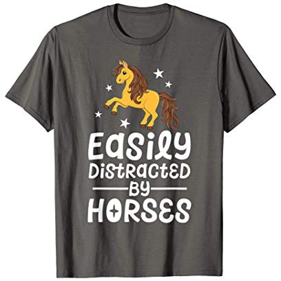 Easily Distracted By Horses Farm Barn Riding Kids Boy Girls T-Shirt