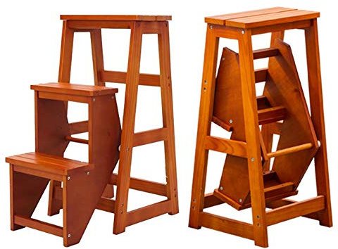Folding Step Ladders Chair Wooden Adults & Kids Safty 3 Steps Stool for Home/Office, Multifunctional Stepladder Stairway Chair Ladder Stool