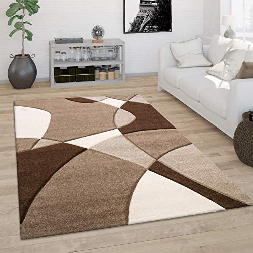 Paco Home Teppich Wohnzimmer Kurzflor Schlafzimmer Modern 3D Optik Geometrisches Muster Konturenschnitt, Grösse:120x170 cm, Farbe:Braun