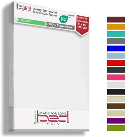 Bedskin Jersey Spannbettlaken 90x200 & 100x200 cm – 100% Baumwolle Spannbetttuch, weich & atmungsaktiv (Weiß)