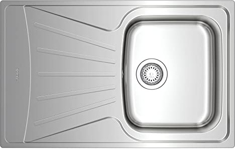Teka Starbright 45 E-XP 1C 1E - Fregadero de 45 cm, Izquierda Encastrado, 1 Cubeta y Escurridor, Desagüe con Válvula Manual, Instalación por Encastre, Color Acero Inoxidable