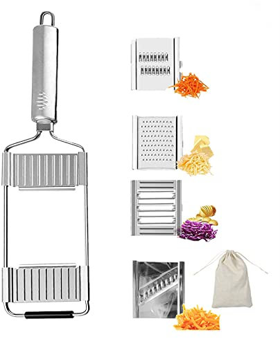 4 in 1 Multifunctional Vegetable Slicer Cutter Long Handle Hand Held Lemon Zester Peeler Grater Stainless Steel fit for Salad Zucchini Carrots Onions Cheese and More