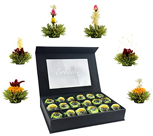 Creano „Fleurs de Thé“ Verts 18 pcs – Coffret Magnétique XL avec Fenêtre – 6 variétés de thé vert aromatisé – Format Dégustation