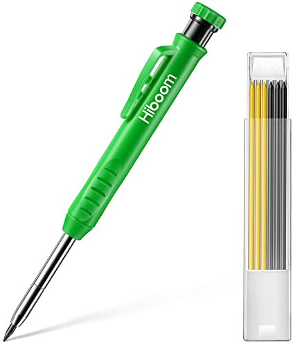 Hiboom Solider Tischler Bleistift Set für Konstruktion mit 7 Ersatzmine Eingebauter Anspitzer, Langnasiger Tiefes Loch Mechanischer Bleistift Marker Markierung Werkzeug für Architekt (Grün)