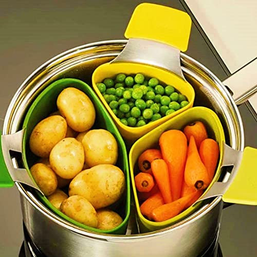 QQHLZDS Inserti per Cottura a Vapore Set da 3 Pezzi Divisorio Triplo Cestello in Silicone Cremagliera per Cottura a Vapore Kit Filtro Cestello per sbollentare Separatore