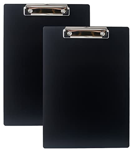 2er Alu Klemmbrett A4 mit gummierter Metalklemme, Schreibbrett DIN A4 mit Aufhängeose, Pad Halter Clipboard - Stabile Aluminum Schreibplatte - Schreibblock 2er Pack in Schwarz - TKD8025-black-2x