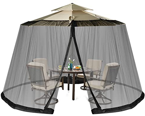 COSTWAY verstellbares Moskitonetz für 250-300 cm Sonnenschirme, Insektenschutz mit 2 Türen, befüllbare Basis, Fliegengitter Mückennetz, 2,3 m Höhe, Schwarz