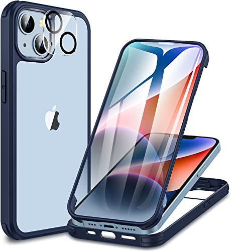 CENHUFO Hülle für iPhone 14/iPhone 13, 360 Grad Schutzhülle mit Eingebautem Panzerglas Displayschutz und Kameraschutz [9H HD] Stoßfest Panzerhülle Full Cover Case Handyhülle für iPhone 14/13 -Blau