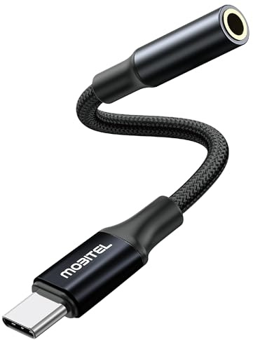 Mobitel USB C to 3.5mm Headphone Jack Adapter Type-C to Aux Audio Dongle with Hi-Fi DAC & Mic Support USB-C Headphone Adapter for iPhone 15 16 17 Samsung Galaxy Google Pixel iPad Pro (1-Pack)