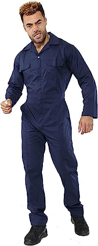 WickedFun® Mens Coverall Boiler Suit - Heavy Duty Lightweight Overall Protective Safety Work Wear Multi Pocket Suit With Button Closure Elasticated Waist Size S-XL