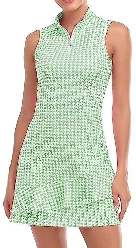 Viracy Women's Tennis Dress, Sleeveless, with Shorts and Pockets, Ruffles, Zipper, Mock Neck, Golf Outfits, L