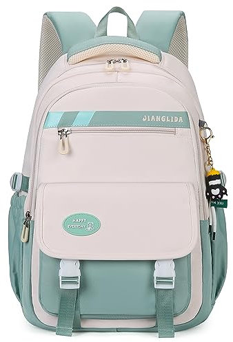 Waniki Schulrucksack Mädchen Schulranzen Junge Teenager Wasserdicht Nylon Rucksack Mädchen Mehrere Taschen Schultasche Leichtgewicht School Bag for Girls Travel Backpack für Schule Reise Sport（Grün）