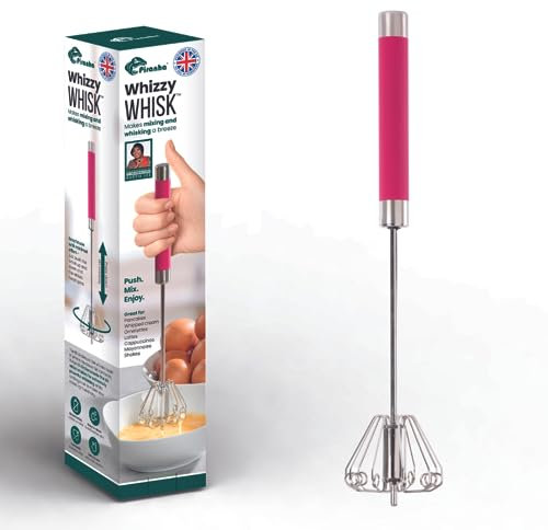 Piranha Whizzy Whisk | Stainless Steel Hand Push Whisk | Semi-Automatic Egg Beater As seen on TV| Portable Baking, Mixing & Whipping Tool | Easy Clean Kitchen Gadget for Effortless Cooking (Pink)