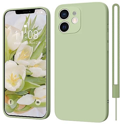 ORDA für iPhone 11 Hülle Silikon mit Trageband, Matcha-Grün | Ultra Dünn Slim mit Microfiber, Stoßfes Kratzfeste, Vollständiger Kameraschutz Handyhülle