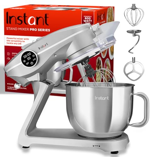 Instant Pot Stand Mixer Pro,600W 10-Speed Electric Mixer with Digital Interface,7.4-Qt Stainless Steel Bowl,From the Makers of Instant Pot,Dishwasher Safe Whisk,Dough Hook and Mixing Paddle,Silver