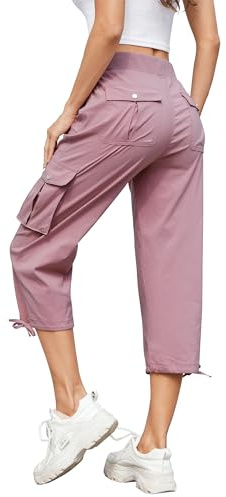 Hormtaer Women's 3/4 Length Cropped Cargo Trousers with 6 Pockets in Black
