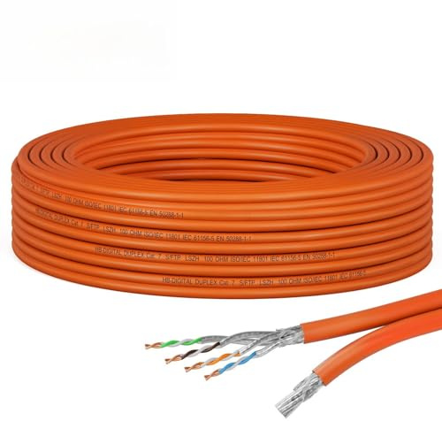 HB-DIGITAL 10m CAT 7 Netzwerkkabel reines Kupfer Duplex - Orange | LAN Kabel GHMT Zertifiziert Verlegekabel Ethernet Installationskabel, 10 Gbit/s, reines Kupfer AWG23 S/FTP