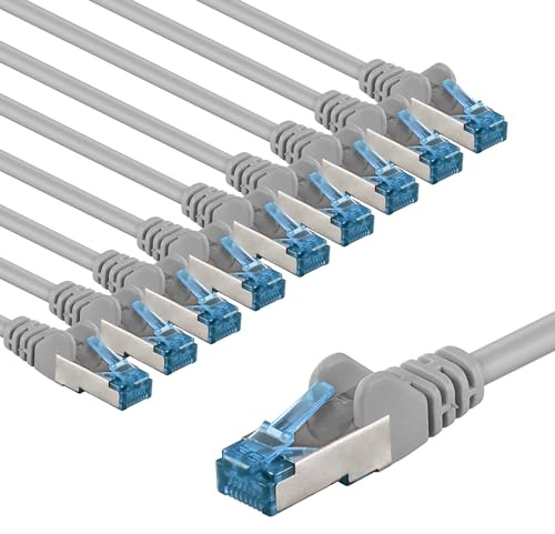 goobay 66029 CAT 6A Network Cable in Set of 10/Patch Cable Shielded S/FTP/CU Ethernet Cable, PiMF, LSZH/Cat 6a Cable with 10 Gbits/Grey / 10 x 5 m