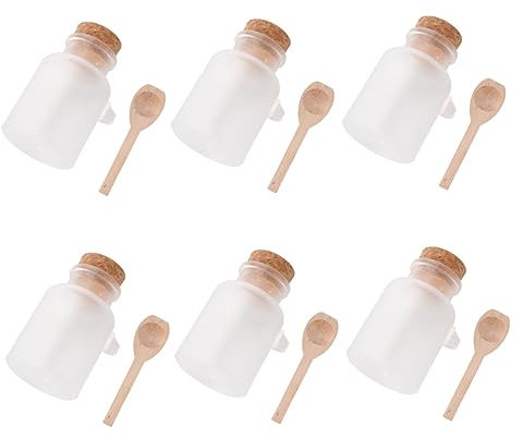 Beaupretty 6pièces Pots Plastique Transparent Pour Sel Et Épices Avec Couvercle Liège Contenants Réutilisables Pour De Bain Et Masques Style Aléatoire