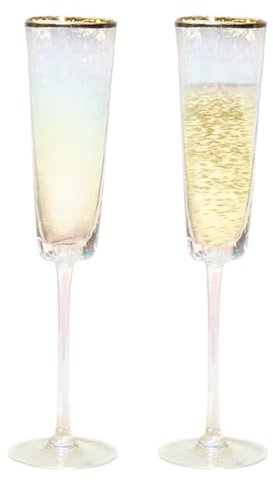 Champagnerflötenglas, Sektgläser aus Glas, Sektglas, mit Farbverlauf, mit Goldrand von 150 ml – Sektgläser für Hochzeit, 2 Stück