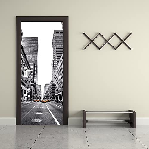Tür tapeten 3d selbstklebend Schwarz-weiße Straße Türposter Türaufkleber Wasserdicht Abnehmbare Vinyl türfolie Fototapete diy Wandbild Wohnzimmer Schlafzimmer Kinderzimmer Badezimmer B85 x H205cm
