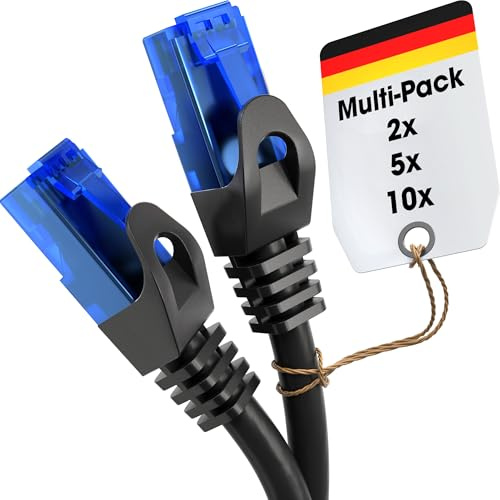 KabelDirekt – Câble Ethernet 10Gbit/s – 10x15m, noir | 10Gbps, Vitesse de fibre optique pour les réseaux Gigabit, commutateur, routeur, modem/bleu