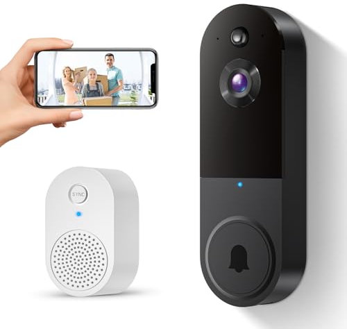 SUNNYJANE 1080P Wireless Video Doorbell Camera, Smart AI Human Detection, Night Vision, 2-Way Audio, Battery Powered, Cloud Storage, 2.4G WiFi, Indoor Outdoor Surveillance (Black)