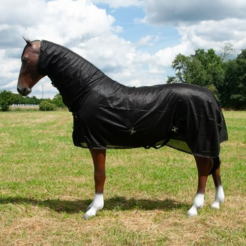Brama-West Fly-Away Couverture anti-mouches pour cheval avec col - Protection contre les insectes - Couverture d'extérieur pour cheval - Noir, Taille 85