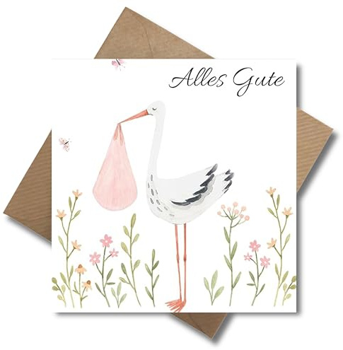 WBdesignz Mutterschutz Karte mit Umschlag - schöne Glückwunschkarte zur Geburt “Alles Gute” süße Geschenkkarte Schwangerschaft Abschiedskarte Babypause Geburt Kollegin Babyparty (125 x 125 mm)