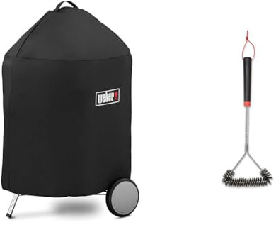Weber Premium Grillabdeckhaube für Ø 57cm Holzkohlegrills & Three-Sided Grill Brush Dreiseitige Grillb rste, 46 cm, Schwarz/Silber, 6278