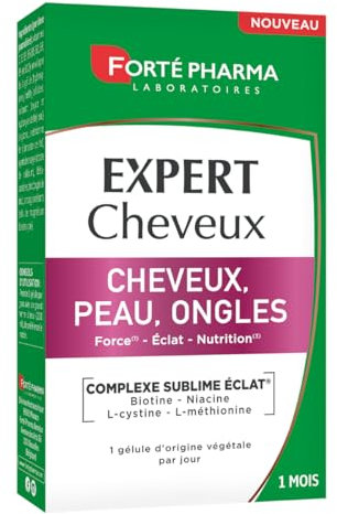Forté Pharma - Expert Cheveux Peau Ongles - Complément alimentaire beauté 3en1, complexe Sublime éclat - Vitamine B6, Zinc, Biotine, Vitamines C E - 30 gélules végétales, 1/jour