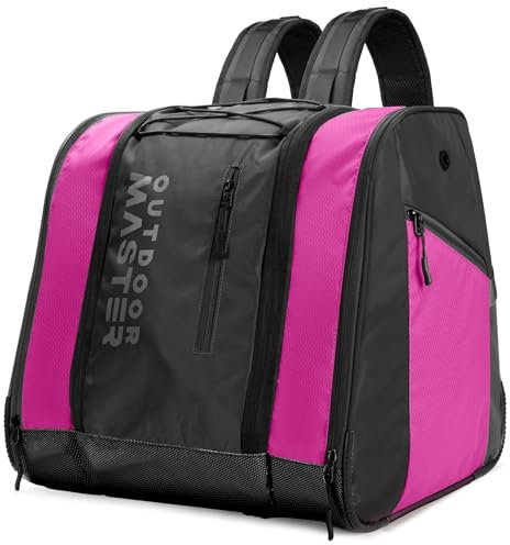 OutdoorMaster 38L Ski Boot Bag, Air Travel Snowboard Boot Backpack with Waterproof Bottom for Ski Helmet, Goggles and Gloves - Fuchsia+Black