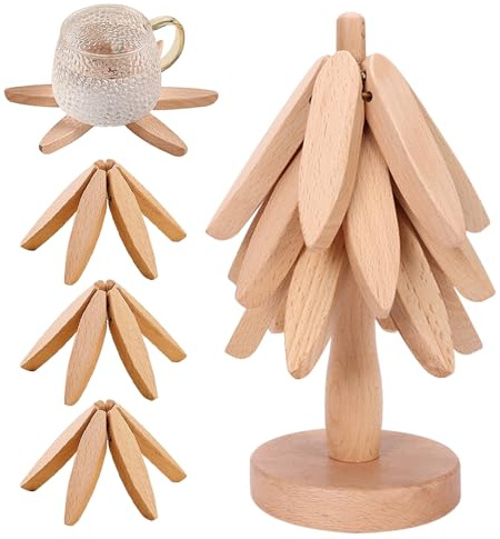 Lot de 4 dessous de plat en bois en forme d'arbre pour plats chauds, en forme d'arbre de Noël, art des arbres pour dessous de verre en bois, tapis de table en forme de dessous de plat pour casseroles