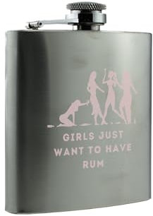 Girls Just Want to Have Rum Flasque en acier inoxydable Motif rose poudré (hip-ds23-girlsrumrg)