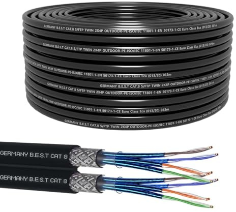 CAT 8 75m Duplex Erdkabel Netzwerkkabel Reines Kupfer Verlegekabel S/FTP | 100 % reines Kupfer, Duplex LAN Erdkabel, Ethernet Verlegekabel, S/FTP, 40 Gbit, PoE++, UV- & wetterfest