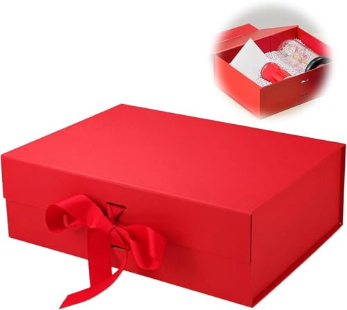 Geschenkbox,Geschenkbox mit Schleife, Magnetische Geschenkkarton mit Deckel, Wiederverwendbare Geschenk Verpackungsbox, für Geburtstag, Weihnachten, Valentinstag (Rot)