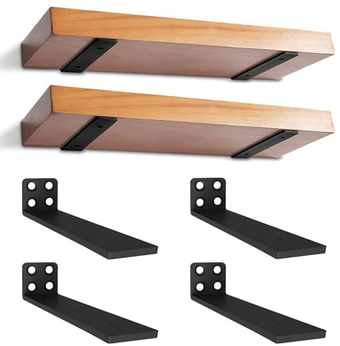 4 Stück Schwebende Regalhalterungen, 20cm Schwimmende Regalhalterung Regalwinkel, Schwerlast Regalwinkel, Metallwandhalterungen für die Wandmontage, Schwarz