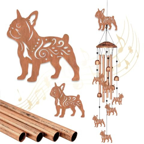 ORIGACH Hund Windspiele Deko für Draußen Hängend, Metall Bulldoggen Windspiel für Garten Wind Chimes für Draußen, Hof, Terrasse, Patio und Heimdekoration Geschenke