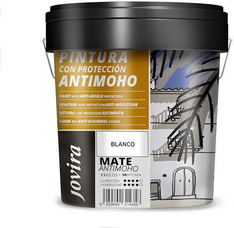 JOVIRA PINTURAS Pintura Antimoho - 11 KG - Evita el moho, resistente a la aparición de moho en paredes, aspecto mate. (11 Kg, Blanco) A-7C