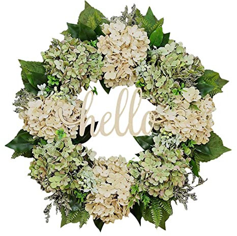 Guirnalda de simulación para puerta, hortensias europeas y americanas, anillo de ratán, decoración de ventana, colgante de pared, corona de otoño (blanco, talla única)