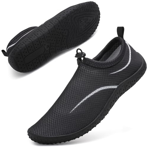 Water Shoes Beach Shoes Swim Swimming Aqua Socks Barefoot for Sea Pool Quick Dry Lightweight Breathable Adjustble Surf Dive Women Men(Drawstring Line Black 39 EU/6 UK)