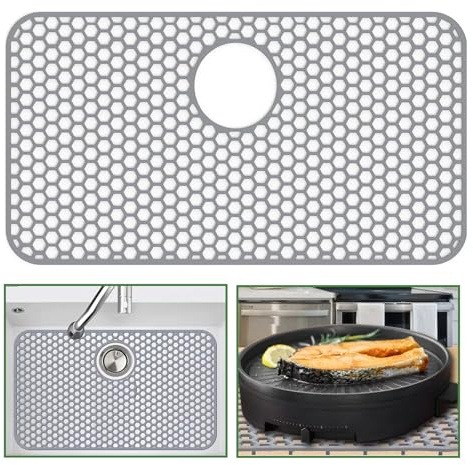 Silicone Sink Protectors for Kitchen Sink, 26x14 kitchen Sink Mat Non-Slip Heat Resistant for Protection of Stainless Steel Sink and Tableware (Grey)