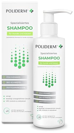 POLIDERM – Shampoing pour Chien Sensible Contre Les Démangeaisons et Les Pellicules – Shampooing Médical Spécial pour Chiens et Chats – avec Polyhexanidine - Soufre Bio - Phytosphingosine – 250 ML