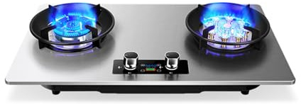 Fornello a gas portatile con 2 fuochi, struttura in acciaio inox, timer indipendente per cucinare in modo efficiente in casa, cucina, campeggio, giardino e catering