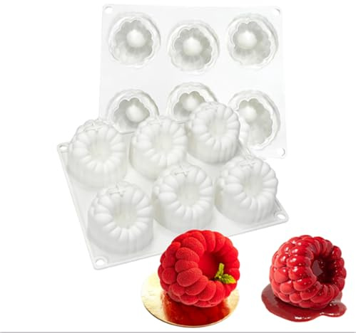 HanQZen Set di stampi da forno in silicone 3D, fragola e lampone, flessibili per torte, brownies, gelatina, gelati e dolci (motivo frutta) (rosso profondo)