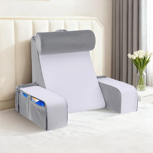Trsaow Cuscino da lettura ergonomico con poggiatesta e braccioli rimovibili, supporto per la schiena per letto, divano, pavimento, regolabile per lettura, lavoro e relax