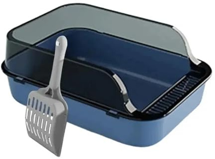 POAHNCU Toilette per gatti, Lettiera Per Gatti Con Spatola Sabbiera Semichiusa Per Conigli Piccoli Animali Vassoio Gattini Padelle,per più gatti(Blue)